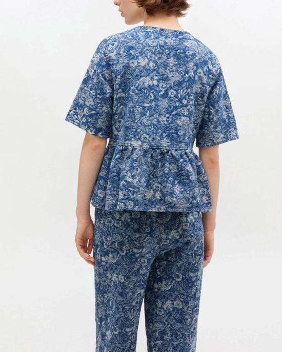  가니 블라우스 페플럼  미드 스톤 블루 - GANNI