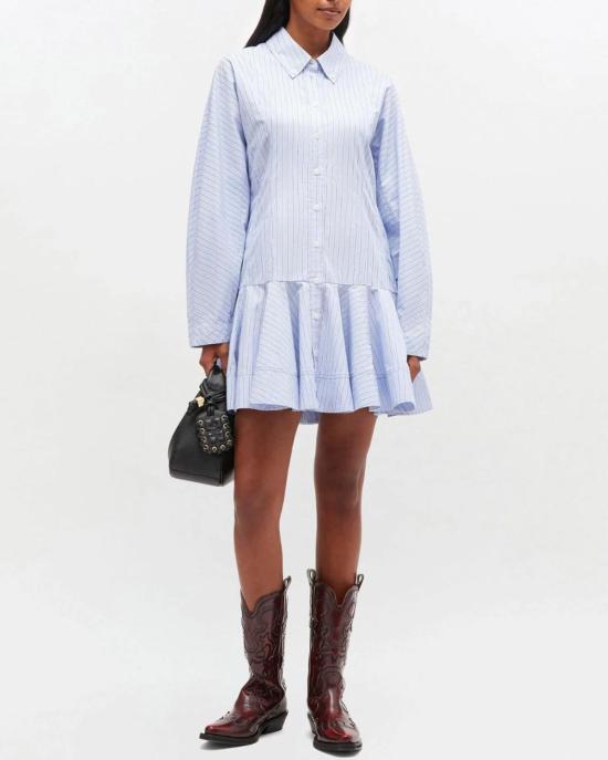  가니 원피스 스트라이프 셔츠 드레스 라벤더 러스터 - GANNI