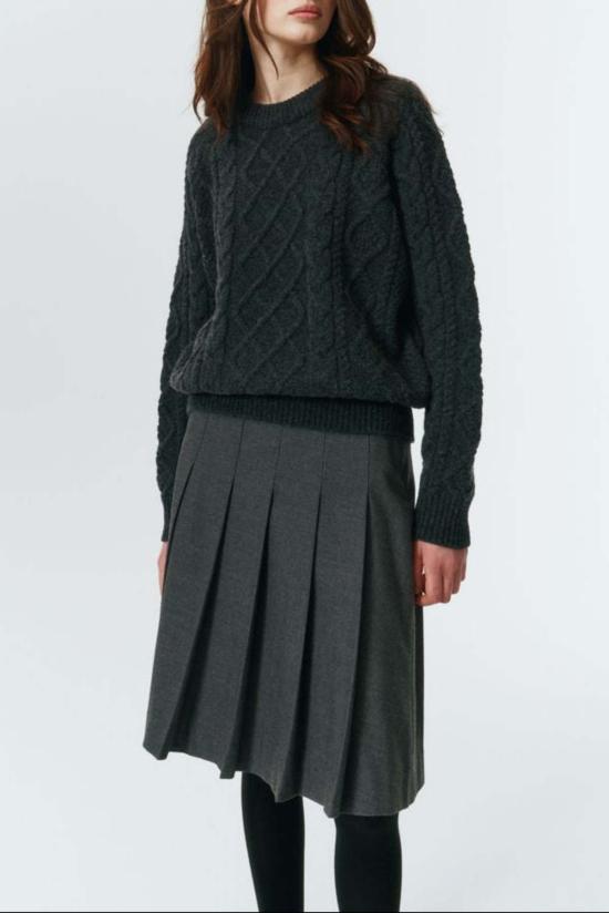  던스트 미디 스커트 플란넬 플리츠  멜란지 그레이