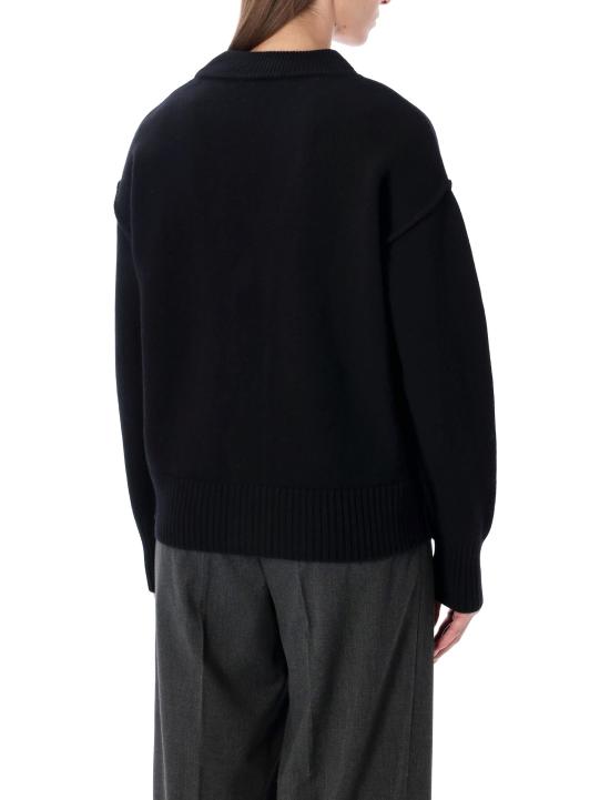 25FW 아미 하트 로고 인타르시아 V넥 가디건 UKC367018 009 BLACK RED - AMI