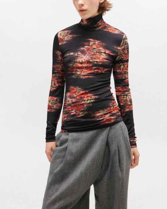  가니 터틀넥 프린트 샤이니 저지  블랙 - GANNI