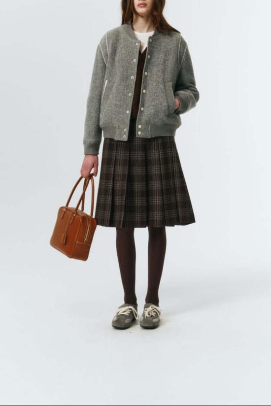  던스트 미디 스커트 플란넬 플리츠  브라운 체크 플레드 - DUNST