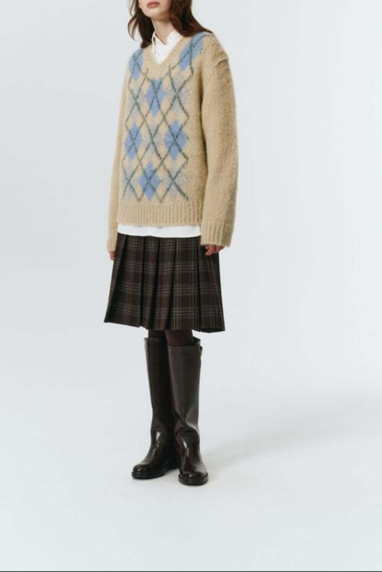  던스트 미디 스커트 플란넬 플리츠  브라운 체크 플레드 - DUNST