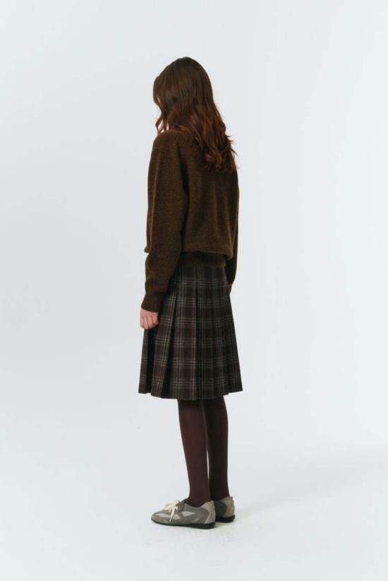  던스트 미디 스커트 플란넬 플리츠  브라운 체크 플레드 - DUNST