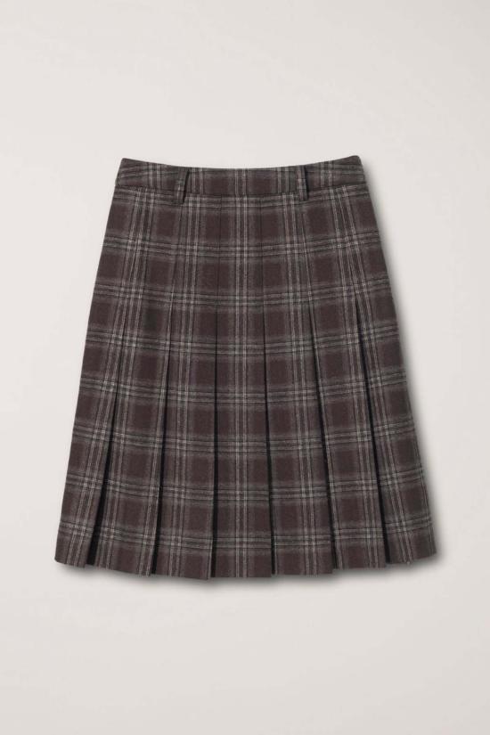  던스트 미디 스커트 플란넬 플리츠  브라운 체크 플레드 - DUNST