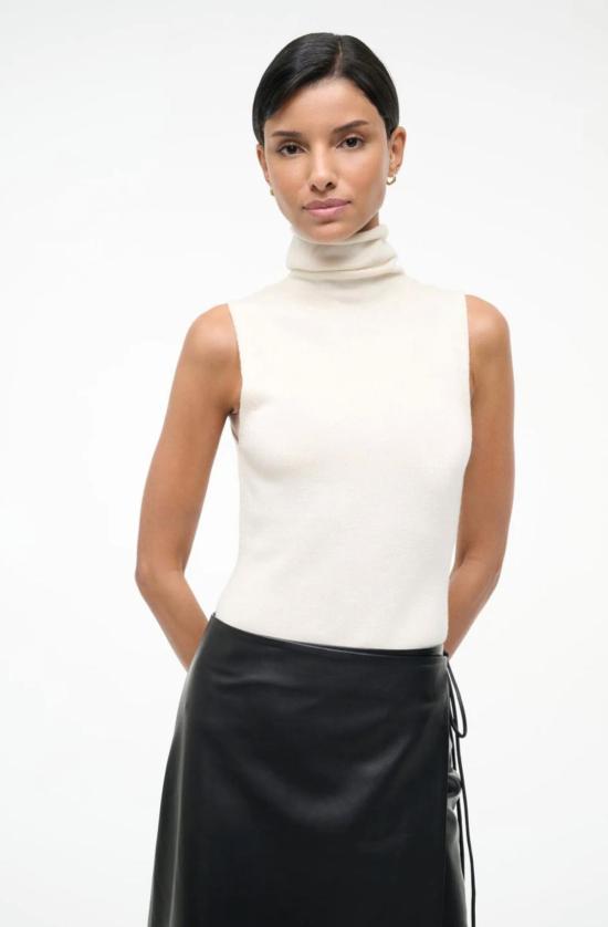  스타우드 터틀넥 스카프 타이 아이보리색 Staud Canal Top - STAUD