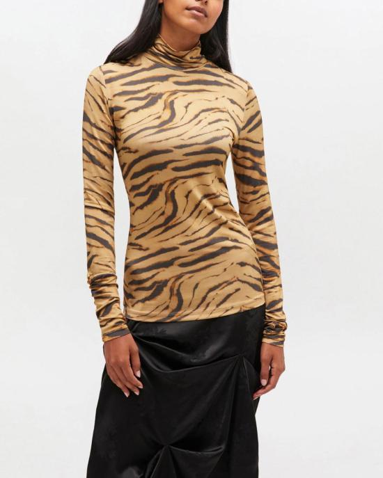  가니 터틀넥 프린트 샤이니 저지  카키 - GANNI