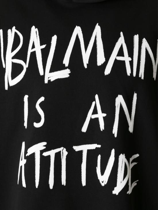 26SS 발망 후드 티셔츠 GH1JT250GF40 EABNOIR BLANC Black - BALMAIN