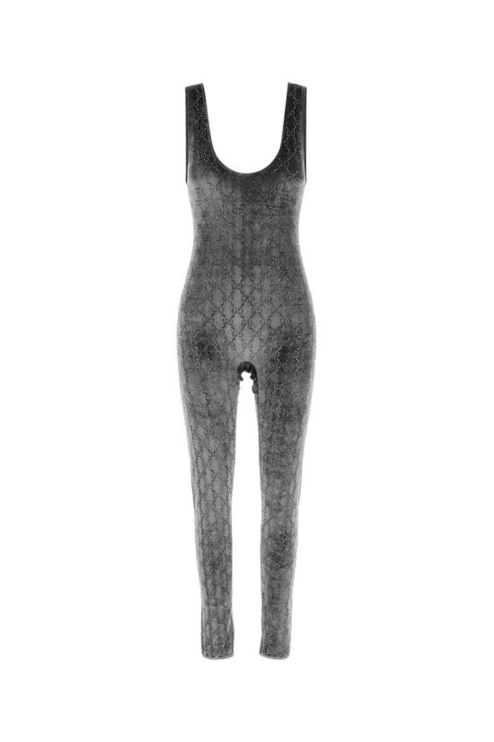 25FW 구찌 GG 크리스탈 엠브로이드 점프수트 850293XUANS 1037 GREY