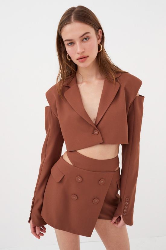  포러브앤레몬스 수트 자켓 For Love & Lemons Alysa Crop 블레이저 브라운