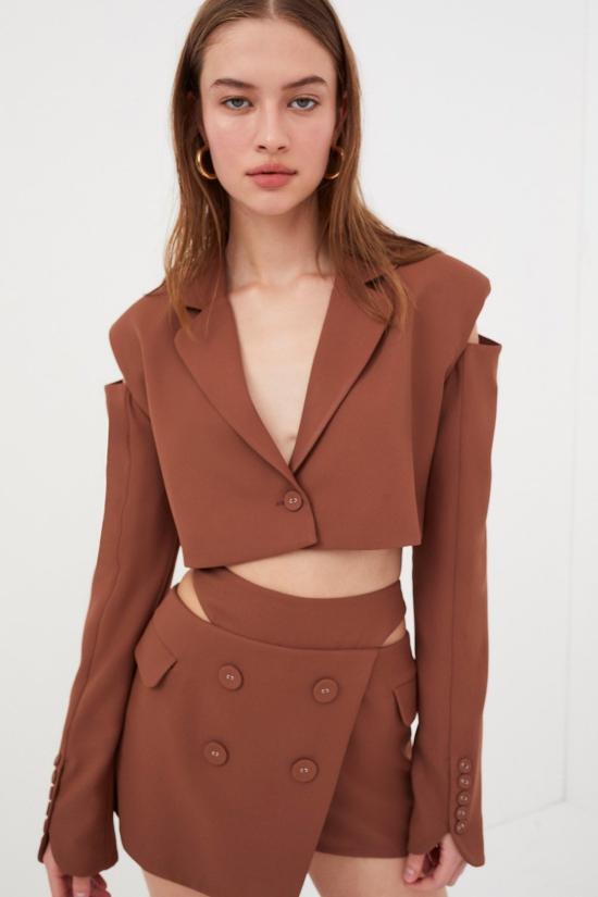  포러브앤레몬스 수트 자켓 For Love & Lemons Alysa Crop 블레이저 브라운 - FOR LOVE & LEMONS