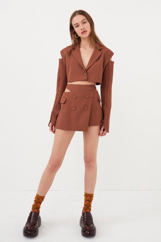  포러브앤레몬스 수트 자켓 For Love & Lemons Alysa Crop 블레이저 브라운 - FOR LOVE & LEMONS