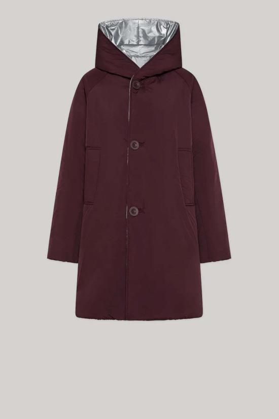  오오에프 자켓 후드가 달린 양면 미드 길이 재킷 실버/플럼 - OOF