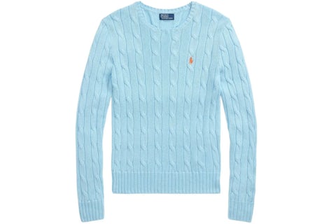 25FW 폴로 랄프로렌 포니 로고 피마코튼 케이블 니트 스웨터 211971869018 ACADIA BLUE DOM