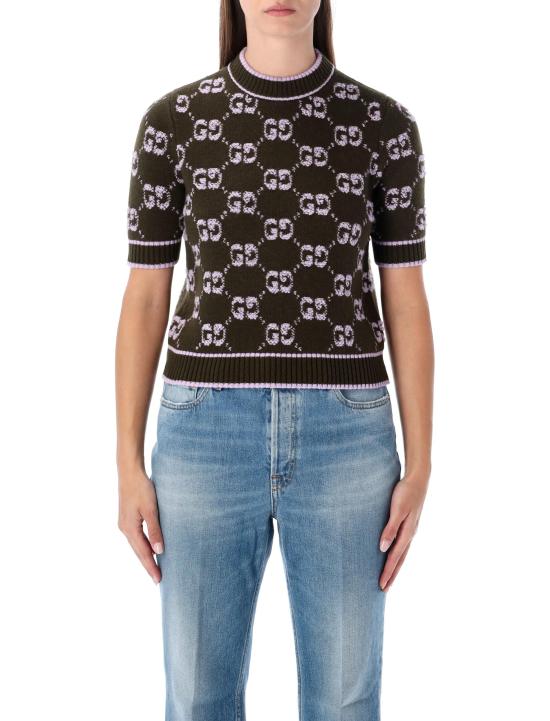 25FW 구찌 GG 울 부클 자카드 탑 770059XKCNA 3039 MILTARY LILAC