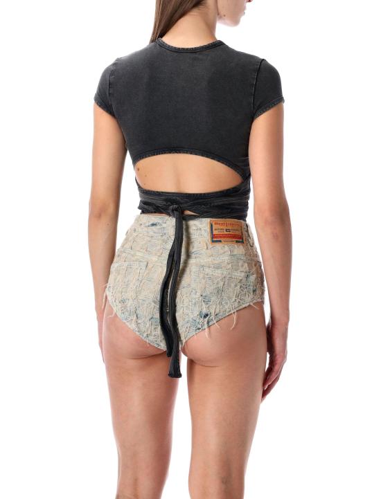 25FW 디젤 T 버니 테일 R1 데님룩 티셔츠 랩 타이즈 A195200KIBY 02A BLACK WASHED - DIESEL