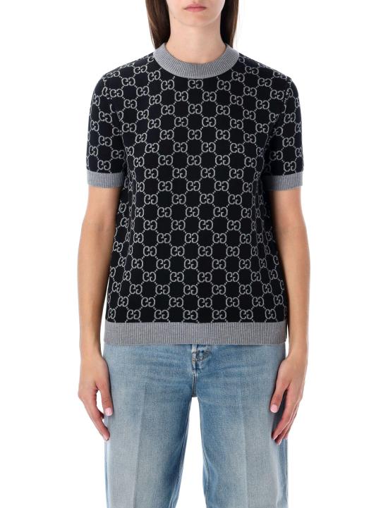 25FW 구찌 리버서블 GG 울 자카드 탑 798159XKD8T 1045 GREY BLACK - GUCCI