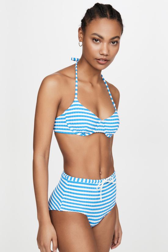  솔리드 앤 스트라이프 비키니 수영복 진저 타이 비키니 아주어 스트라이프 리브 - SOLID AND STRIPED