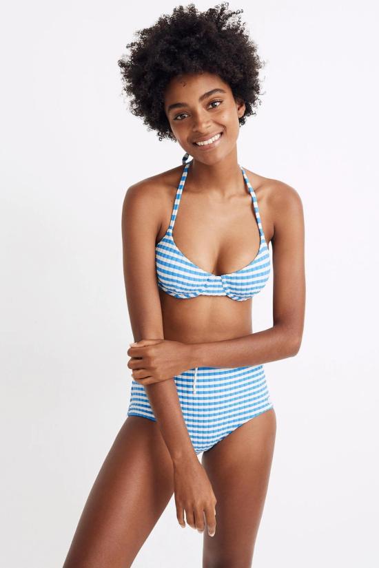  솔리드 앤 스트라이프 비키니 수영복 진저 타이 비키니 아주어 스트라이프 리브 - SOLID AND STRIPED