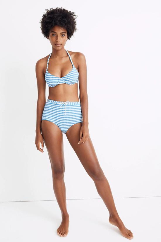  솔리드 앤 스트라이프 비키니 수영복 진저 타이 비키니 아주어 스트라이프 리브 - SOLID AND STRIPED