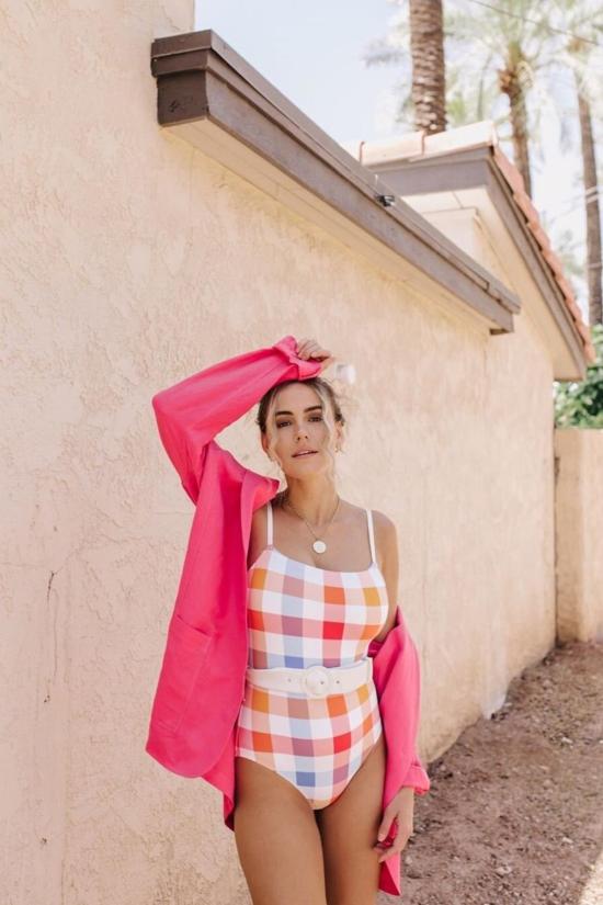  솔리드 앤 스트라이프 원피스 수영복 니나 벨트 원피스 비치 플레드 - SOLID AND STRIPED