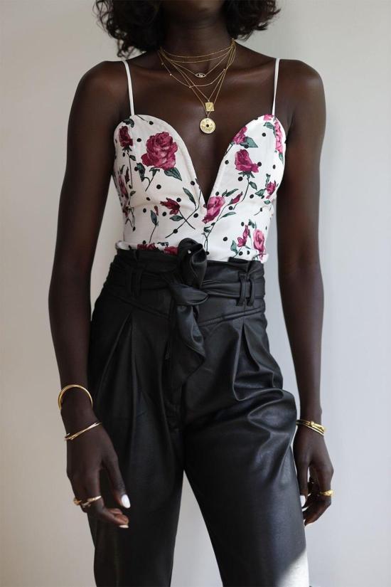  포러브앤레몬스 스트레이트 팬츠 For Love & Lemons Dillon 하이웨이스트 팬츠 블랙 - FOR LOVE & LEMONS