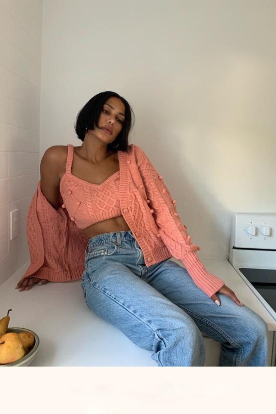  포러브앤레몬스 민소매 티셔츠 For Love & Lemons 플로렌티나 스웨터 탱크 로즈 - FOR LOVE & LEMONS