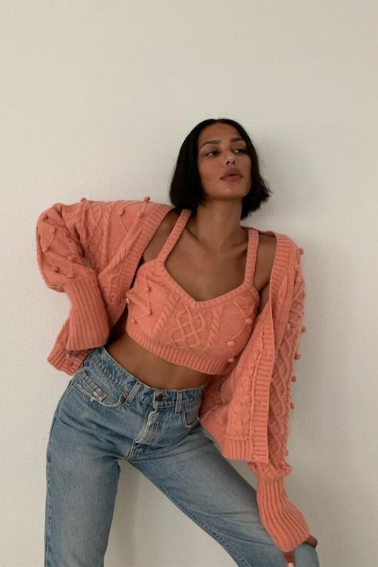  포러브앤레몬스 민소매 티셔츠 For Love & Lemons 플로렌티나 스웨터 탱크 로즈 - FOR LOVE & LEMONS