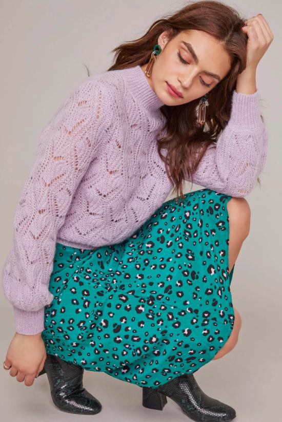  아스트라 더 라벨 미디 스커트 Astr The Label Pamela  그린/라일락 레오파드 - ASTR The Label