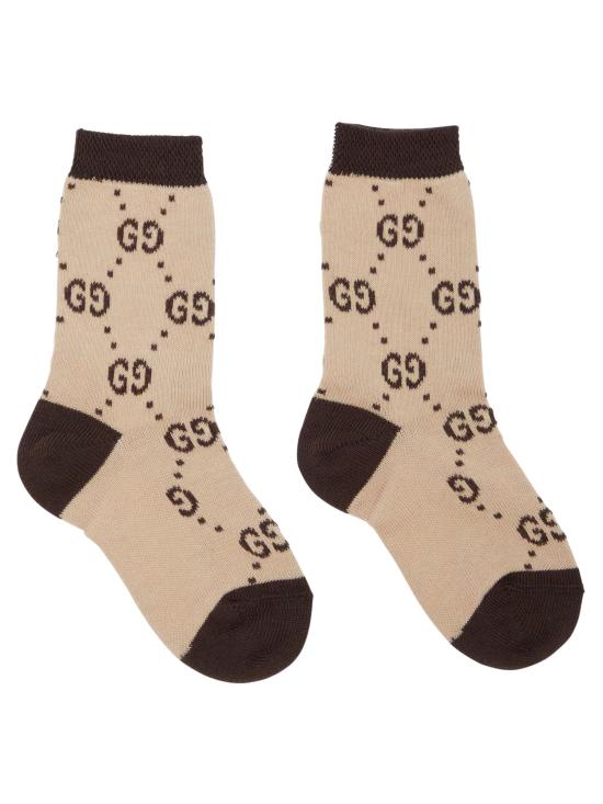 26SS [키즈] 구찌 발목 양말 557012 3K227 098 9764 BEIGE DARK BROWN - GUCCI