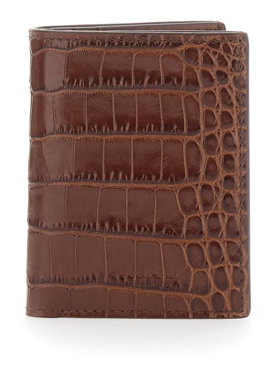 26SS 톰포드 크로커다일 엠보스드 레더 폴디드 카드 홀더 Y0417LCL439SEBN Brown