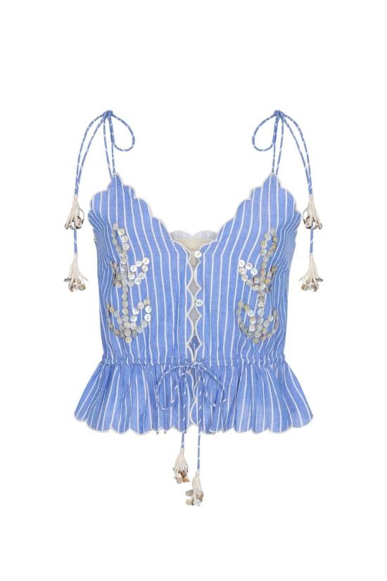  캐롤리나 케이 블라우스 캐롤라이나 K 셀마 탑 블루 스트라이프 - CAROLINA K