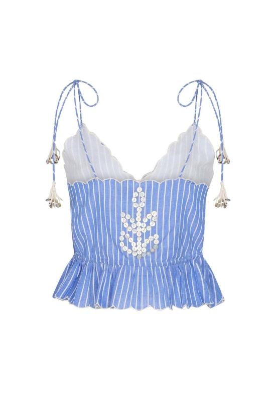  캐롤리나 케이 블라우스 캐롤라이나 K 셀마 탑 블루 스트라이프 - CAROLINA K