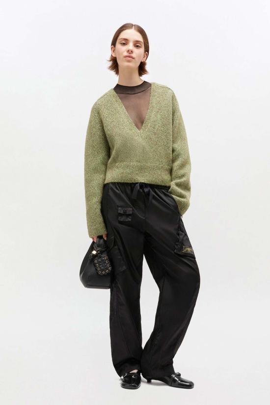  가니 스웨터 그린 V넥  나일