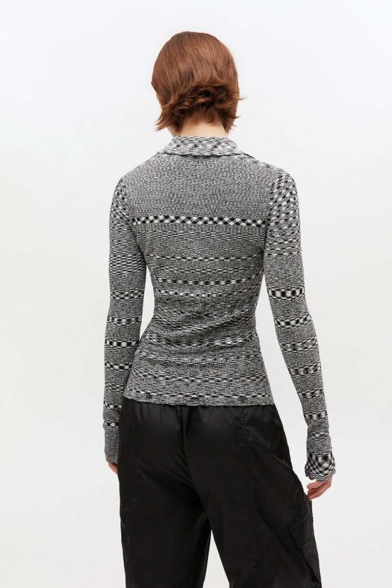  가니 반팔 티셔츠 스트라이프 니트 폴로 셔츠 블랙 - GANNI