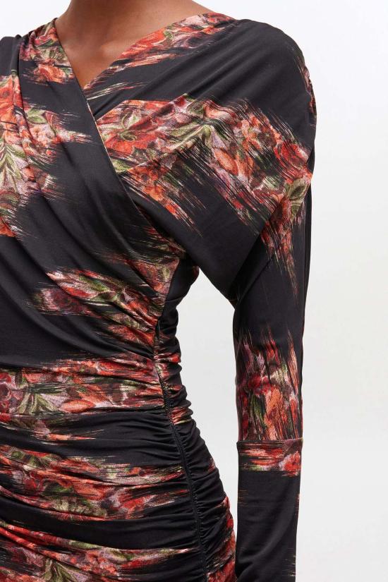  가니 원피스 플로럴 러칭 드레스 블랙 - GANNI