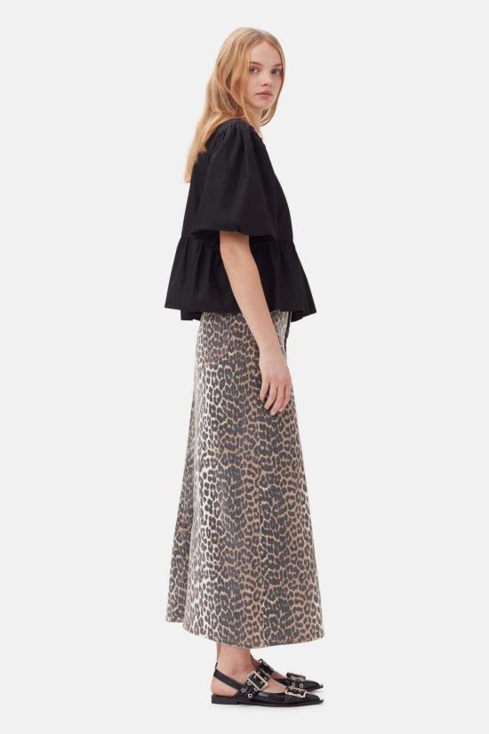  가니 블라우스 코튼 팝린 페플럼 타이  블랙 - GANNI