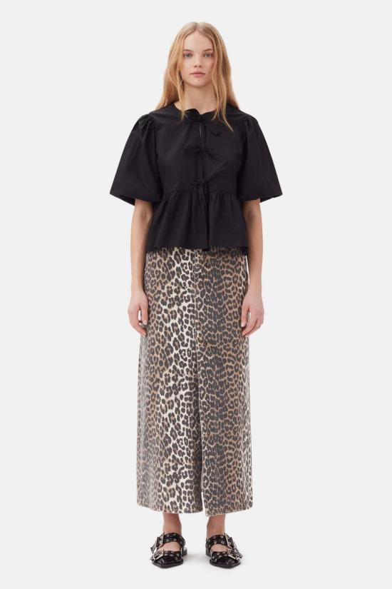  가니 블라우스 코튼 팝린 페플럼 타이  블랙 - GANNI