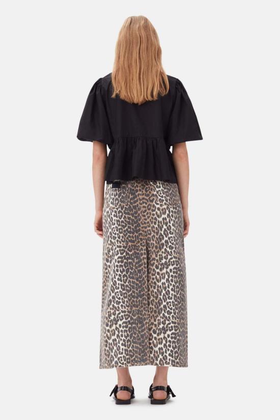  가니 블라우스 코튼 팝린 페플럼 타이  블랙 - GANNI