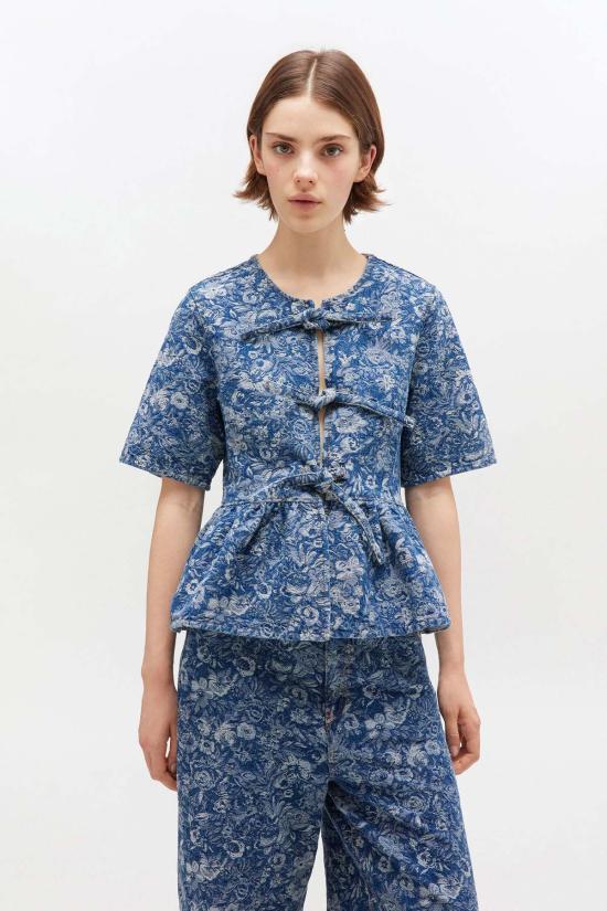  가니 블라우스 태피스트리 페플럼  미드 스톤 블루