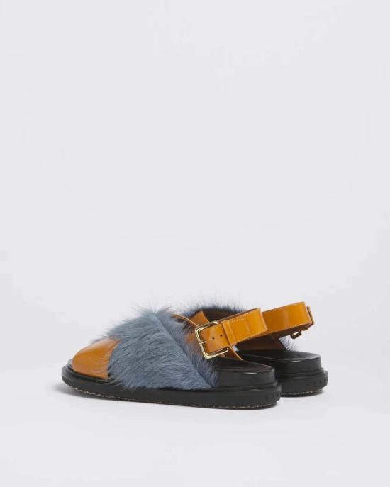  마르니 샌들 롱 헤어 앤 레더 퍼스벳  탄/블루 - MARNI