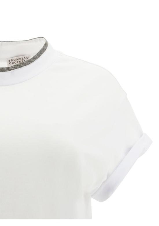 26FW 브루넬로 쿠치넬리 콘트라스트 트림 코튼 티셔츠 M0T18BD200 C159 WHITE - BRUNELLO CUCINELLI