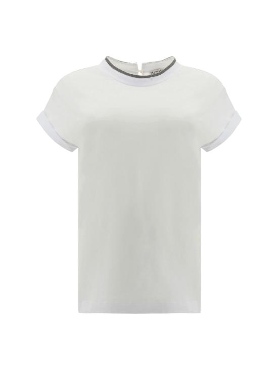 26FW 브루넬로 쿠치넬리 콘트라스트 트림 코튼 티셔츠 M0T18BD200 C159 WHITE - BRUNELLO CUCINELLI