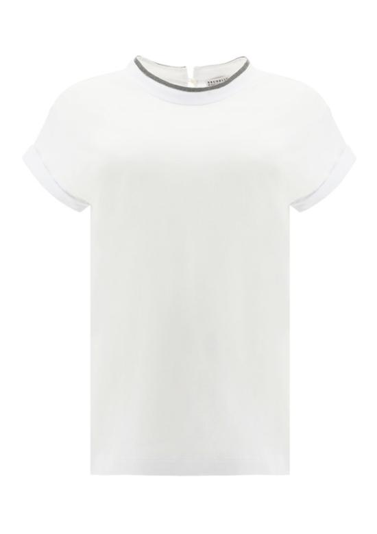 26FW 브루넬로 쿠치넬리 콘트라스트 트림 코튼 티셔츠 M0T18BD200 C159 WHITE