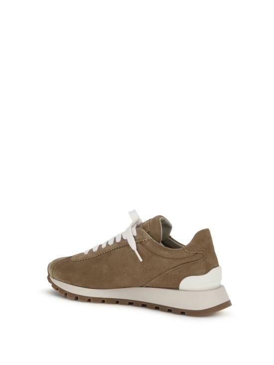 26SS 브루넬로 쿠치넬리 샤이니 탭 디테일 스웨이드 러닝 스니커즈 MZSFG2110 C2767 BEIGE - BRUNELLO CUCINELLI