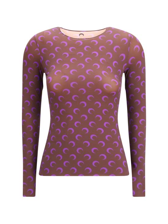 25FW 마린세르 크레센트 문 프린트 긴팔 티셔츠 WTS006ACJER0001 PU70 PURPLE