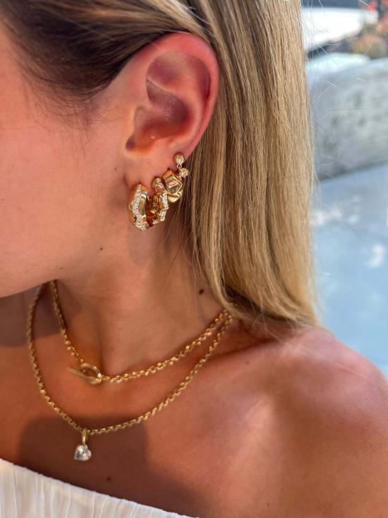  리지 맨들러 파인 주얼리 이어링 플루티드 베젤 라운드 다이아몬드 더블 드롭 스터드 - LIZZI MANDLER FINE JEWELRY