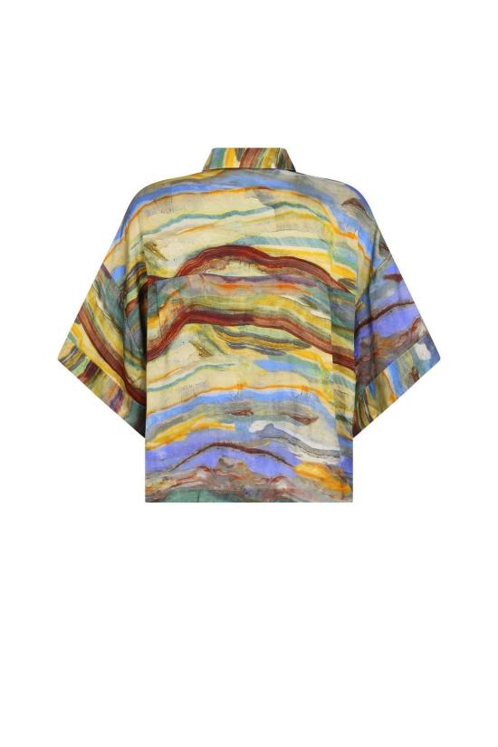  캐롤리나 케이 블라우스 캐롤라이나 K 기모노 탑 에메랄드 마블 - CAROLINA K