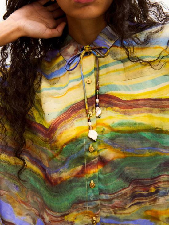  캐롤리나 케이 블라우스 캐롤라이나 K 기모노 탑 에메랄드 마블 - CAROLINA K