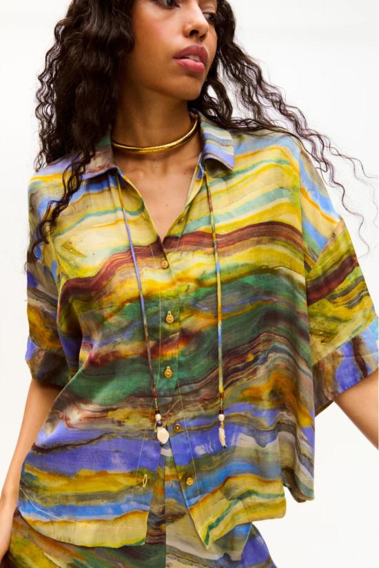  캐롤리나 케이 블라우스 캐롤라이나 K 기모노 탑 에메랄드 마블